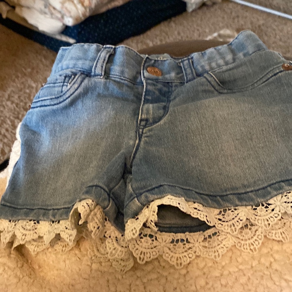 Girls denim shorts with lace trim